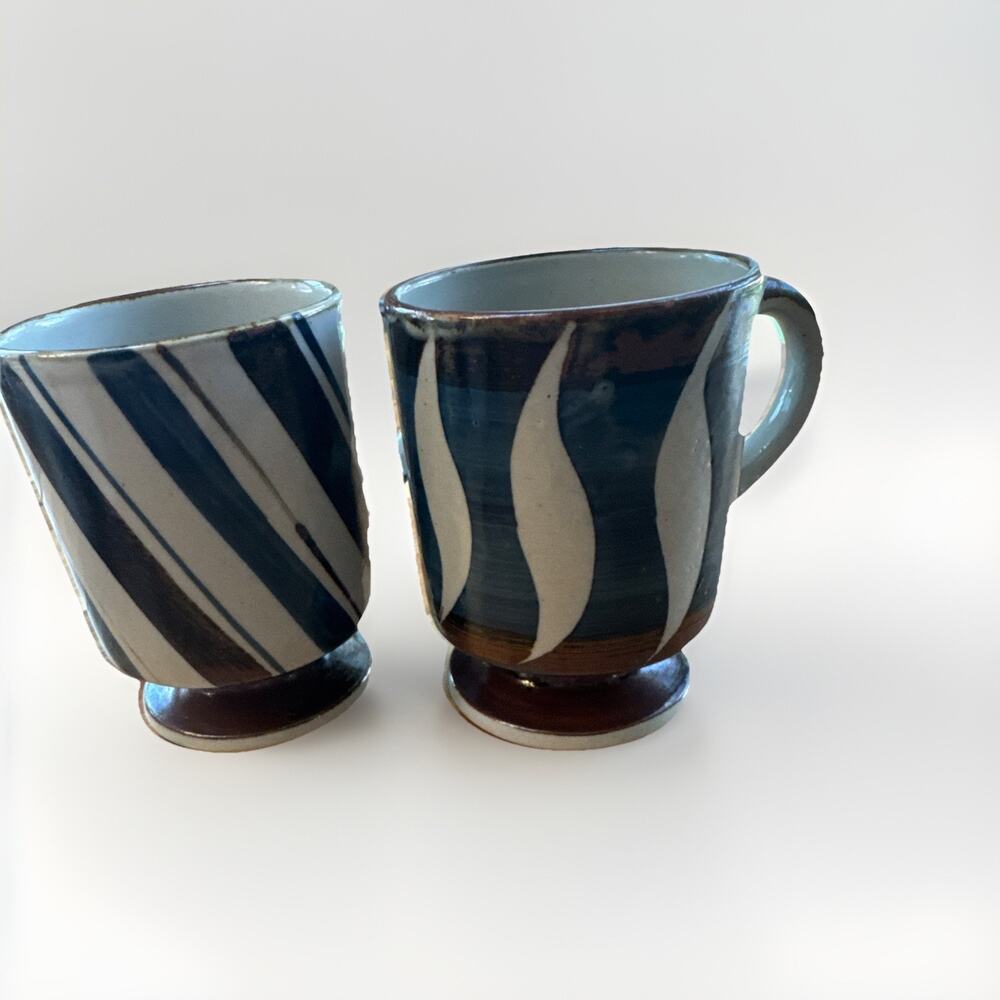 Vintage Otagiri Stoneware Coffee Mugs Striped And Swirl‎ Stacking Pottery 2